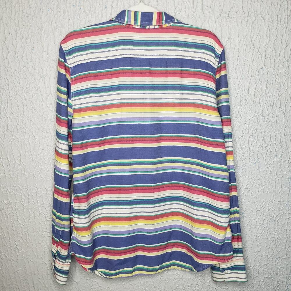 Chaps Denim Long Sleeve Button Shirt Size L Stripes Multi Color Women's - Picture 12 of 13